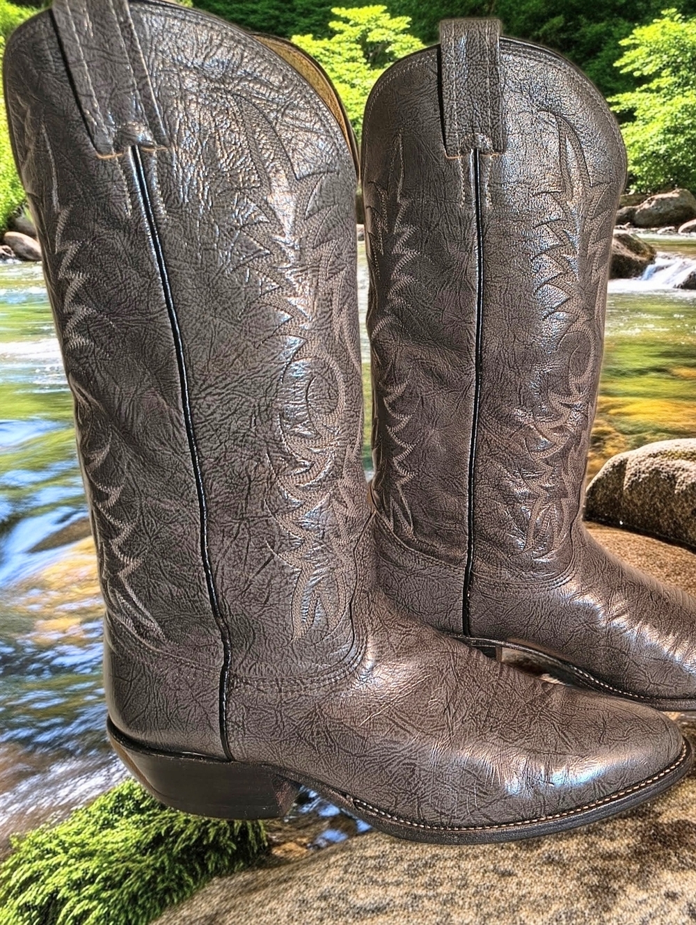 Men's Nocona Western Leather Cowboy Boots 8.5D Gray, Excellent Vintage Condition - Picture 3 of 10